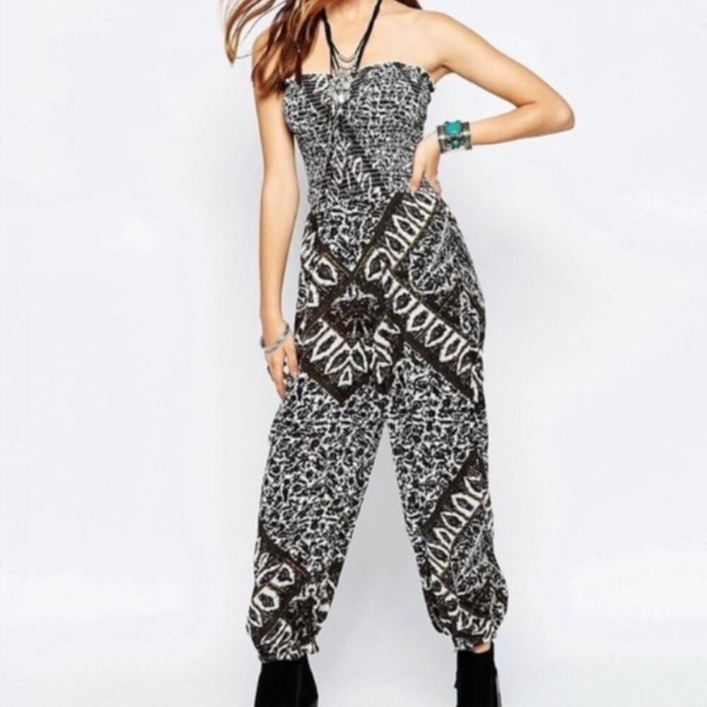 FREE PEOPLE Women's Balloon Gauzy Print Tribal Jumpsuit "Ivory Combo"‎ | Size S